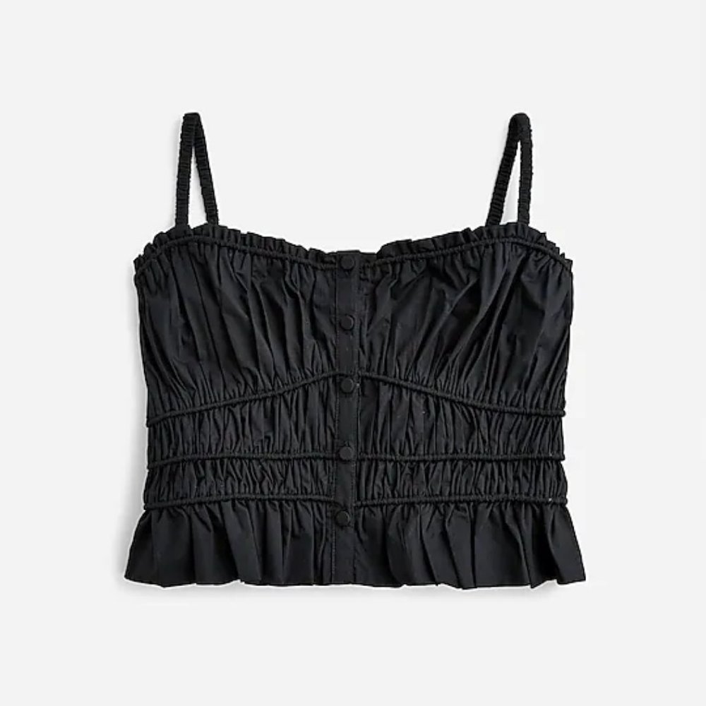J. Crew Cinched-waist cotton poplin tank top, cropped  tank medium Black NWT